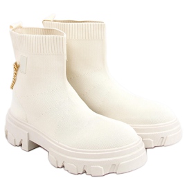 Bottines chaussettes avec une chaine crème JX81P Beige