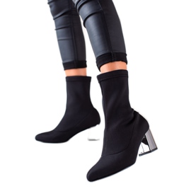 TRENDI Bottines à enfiler à talon argenté le noir