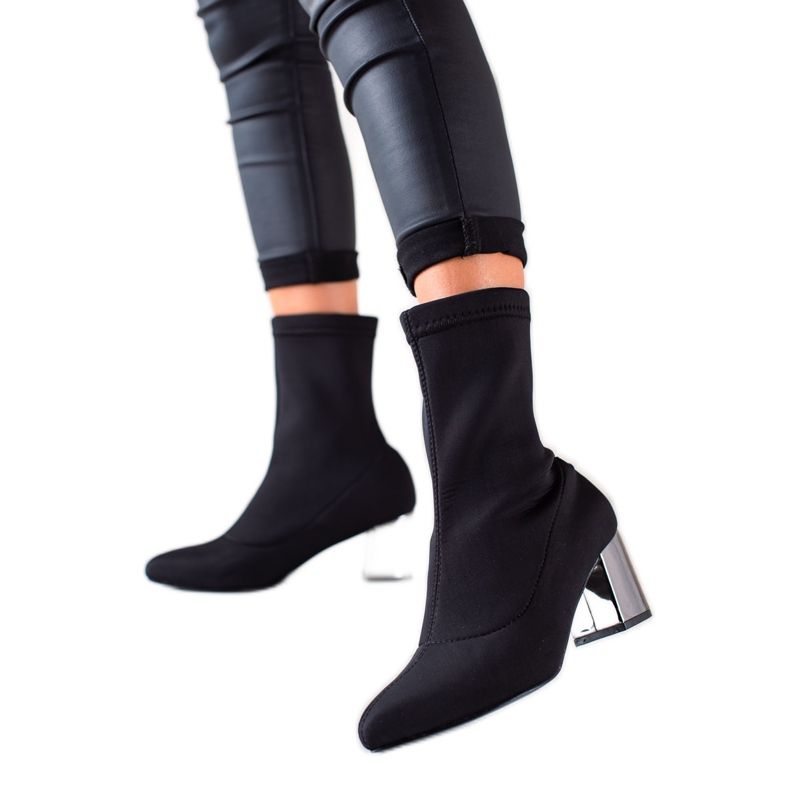 TRENDI Bottines à enfiler à talon argenté le noir