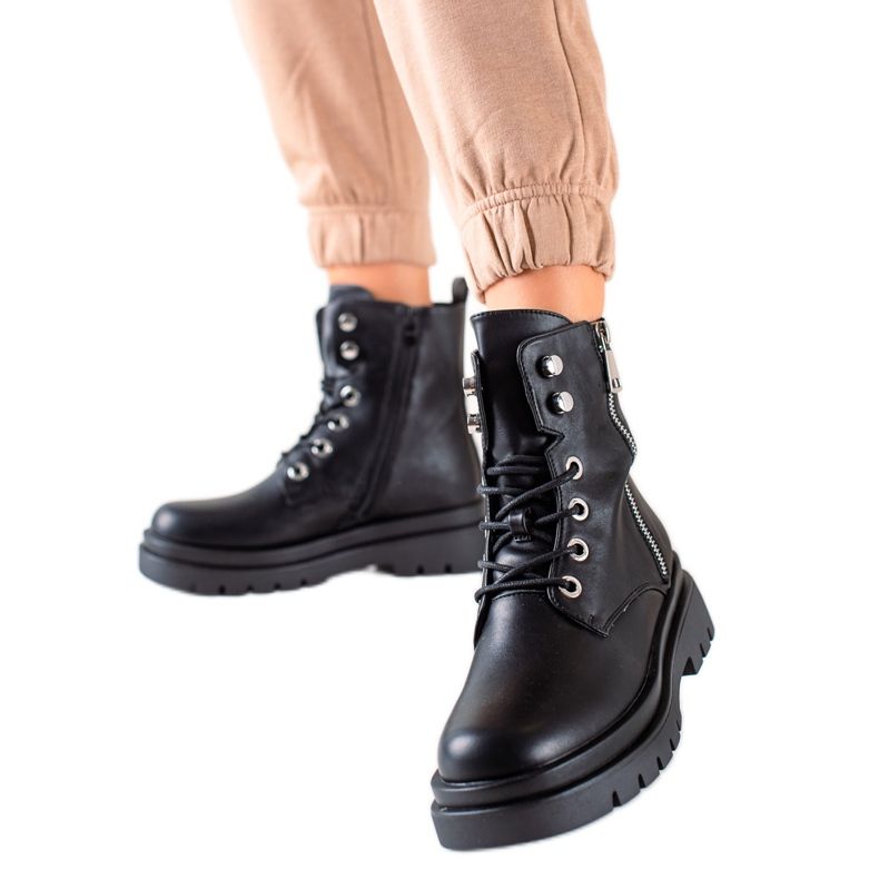 Sixth Sense Bottines à lacets avec fermeture éclair décorative le noir