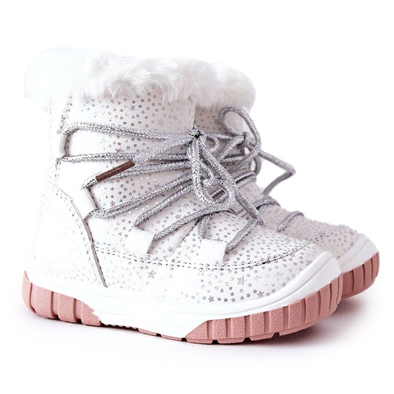 PE1 Bottes de neige chaudes avec fourrure White Stars blanche