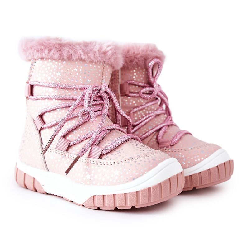 PE1 Bottes de neige chaudes avec fourrure étoiles roses