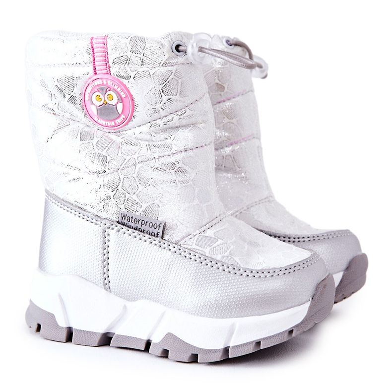 PJ2 Bottes de neige chaudes pour enfants avec fermeture éclair Argent-Blanc Laoth blanche