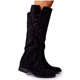 PG1 Bottes ajourées sur un coin noir caché Lara le noir