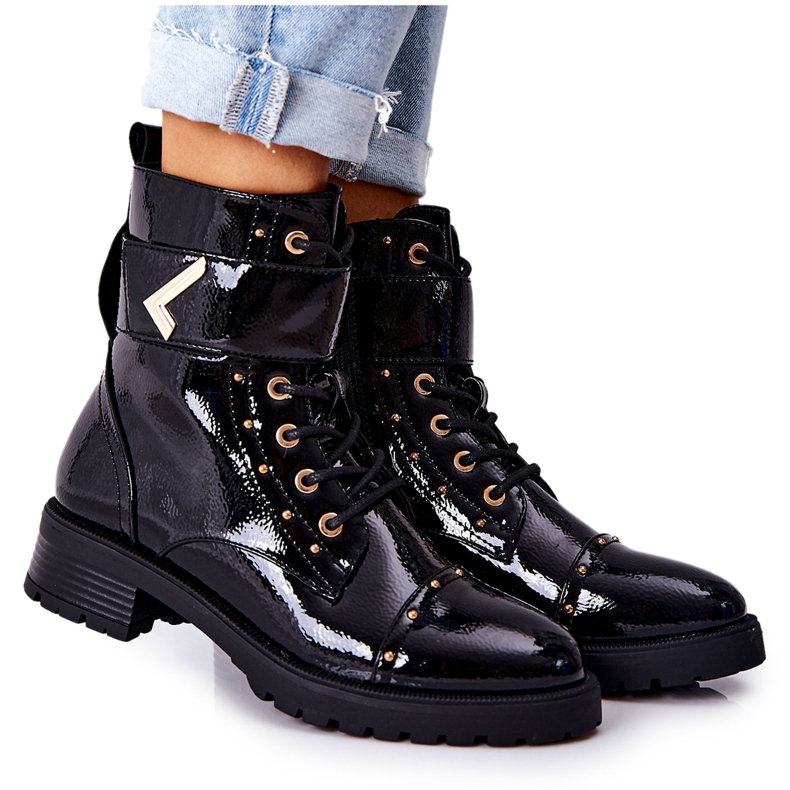 PG1 Bottines Colira chaudes laquées noires le noir
