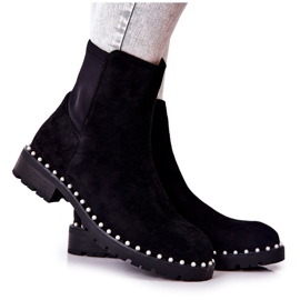 Bottines Venie en daim noires avec perles