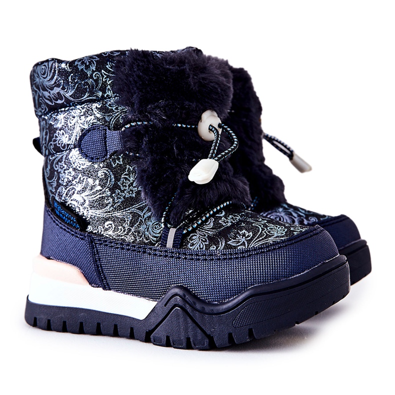 PJ2 Bottes De Neige Chaudes Enfant Avec Fourrure Bleu Marine Dessa blanche