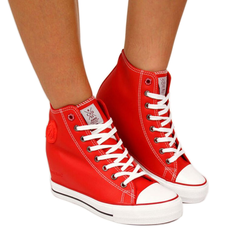 Baskets compensées Cross Jeans W II2R4026C rouge blanche