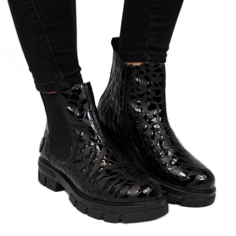 Bottes isolées en cuir Rieker W Z9152-00 noir blanche le noir