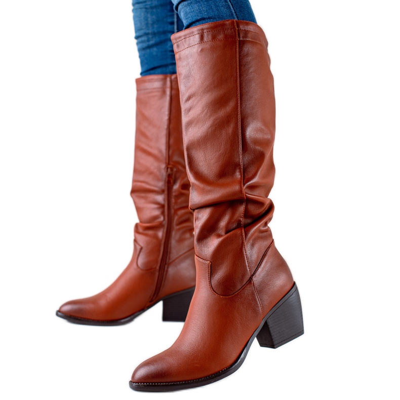 Super Mode Bottes marron avec cuir écologique brun