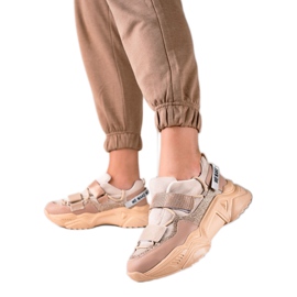 TRENDI Baskets Avec Velcro Mode beige doré