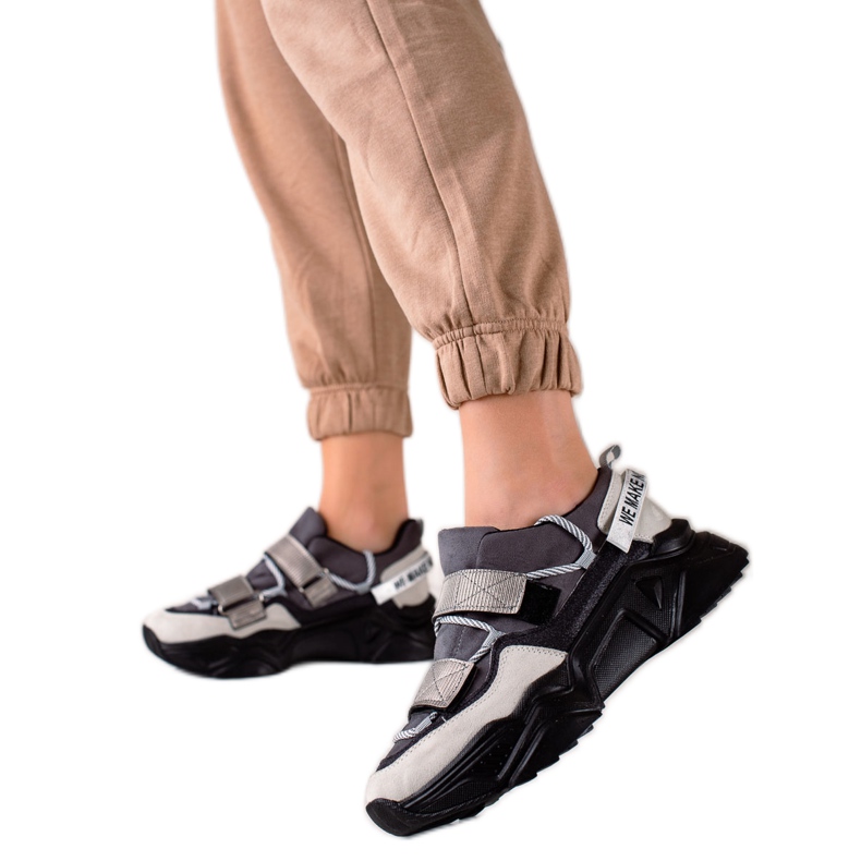 TRENDI Baskets Avec Velcro Mode beige le noir gris TRENDI Baskets Avec Velcro Mode beige le noir gris