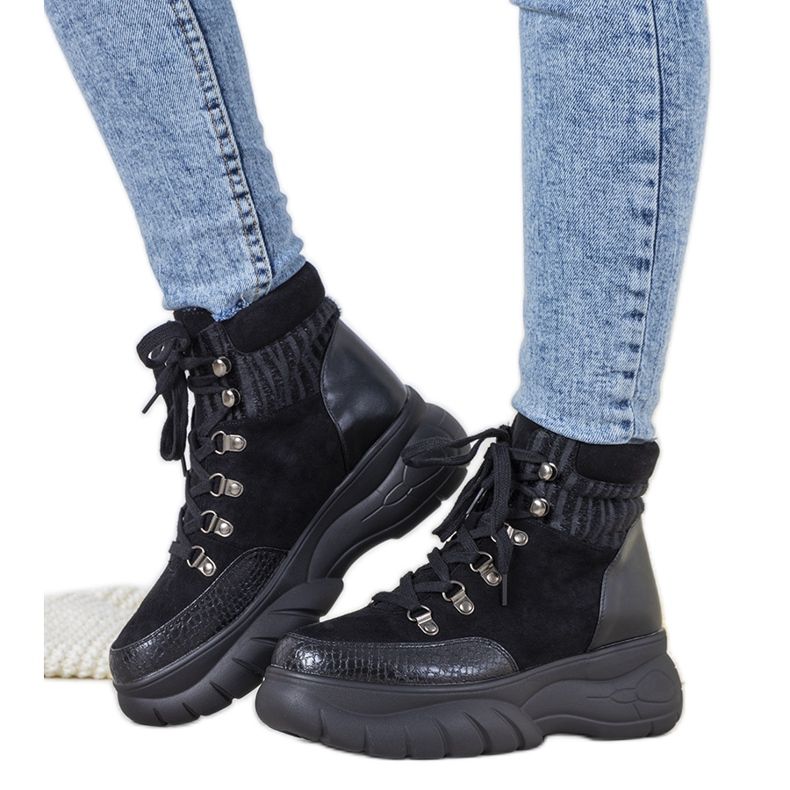 Baskets d'hiver noires sur le thème animalier Miron le noir