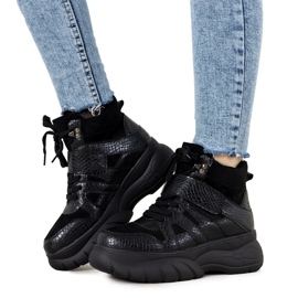 Baskets d'hiver noires sur le thème animal Ninette le noir