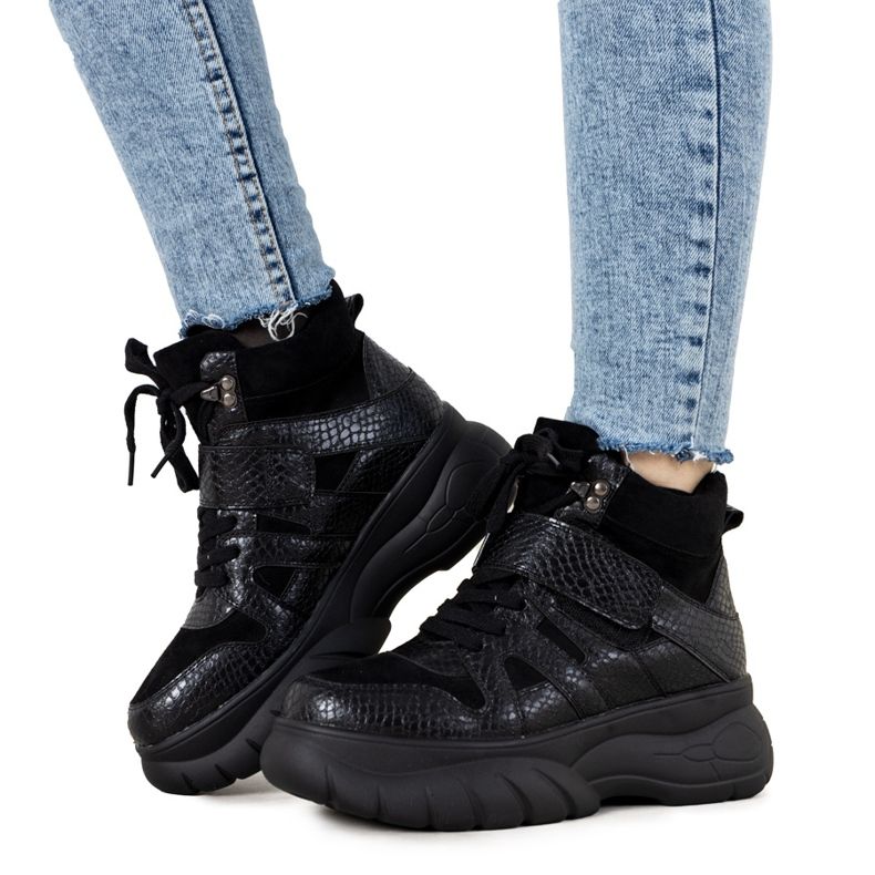 Baskets d'hiver noires sur le thème animal Ninette le noir