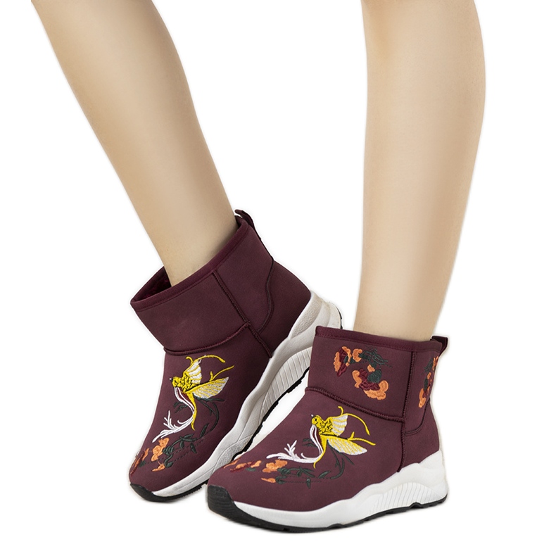 Bottes de neige bordeaux avec broderie Jamil rouge