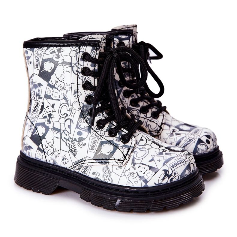 FR1 Bottes chaudes Dexie noires et blanches avec fermeture éclair pour enfants le noir
