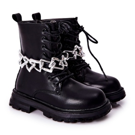 FR1 Bottes noires pour enfants avec chaîne le noir