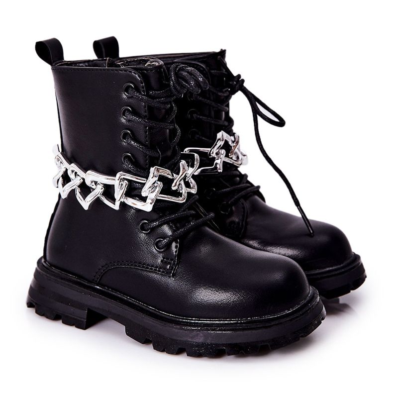 FR1 Bottes noires pour enfants avec chaîne le noir FR1 Bottes noires pour enfants avec chaîne le noir