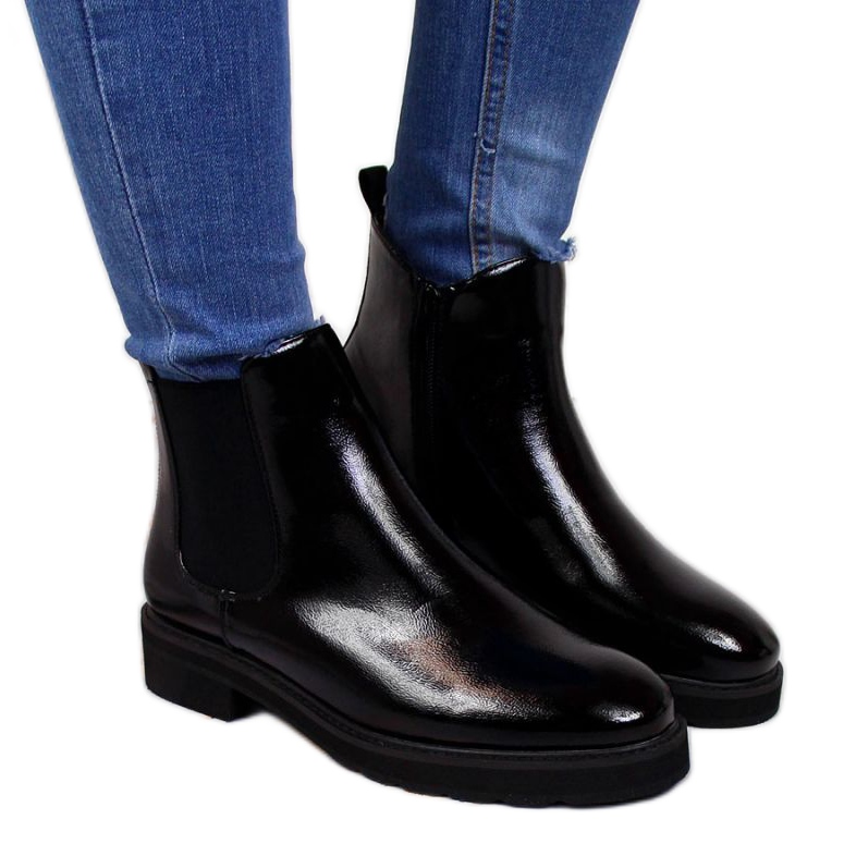 Bottines Chelsea chaudes, laquées Sergio Leone W SK353 noir le noir