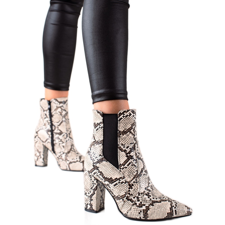 Marquiz Bottines élégantes à imprimé serpent beige