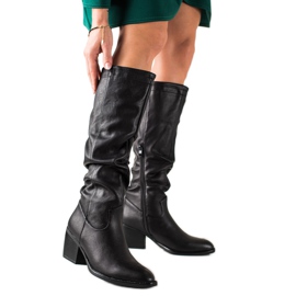 Super Mode Bottes noires avec cuir écologique le noir Super Mode Bottes noires avec cuir écologique le noir