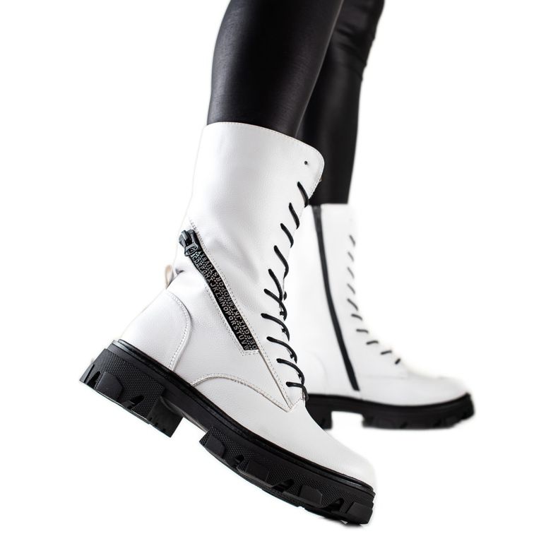 Bottes avec fermeture éclair décorative par Sergio Leone blanche