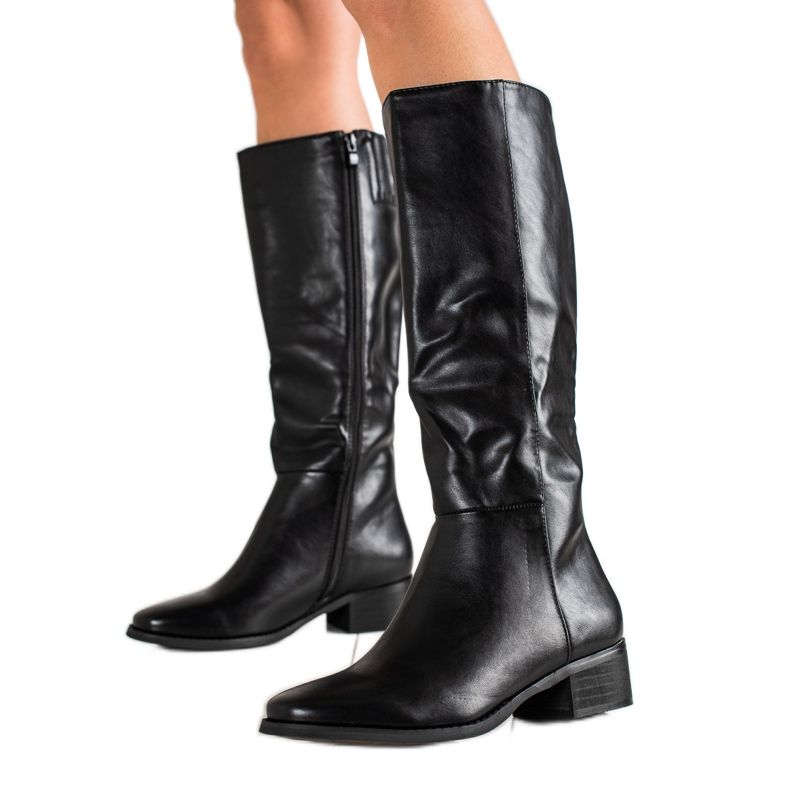 Diamantique Bottes noires classiques avec cuir écologique le noir
