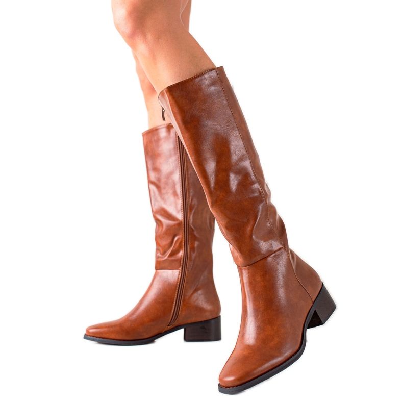 Diamantique Bottes marron classiques avec cuir écologique brun Diamantique Bottes marron classiques avec cuir écologique brun