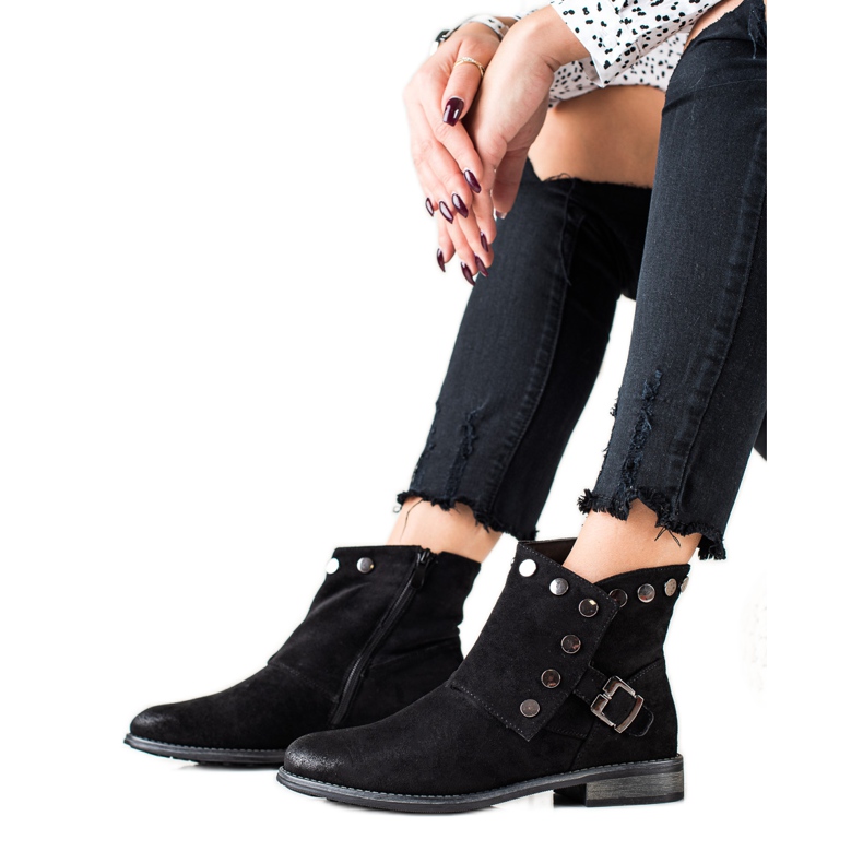 W. Potocki Bottines en daim avec ornements Potocki le noir