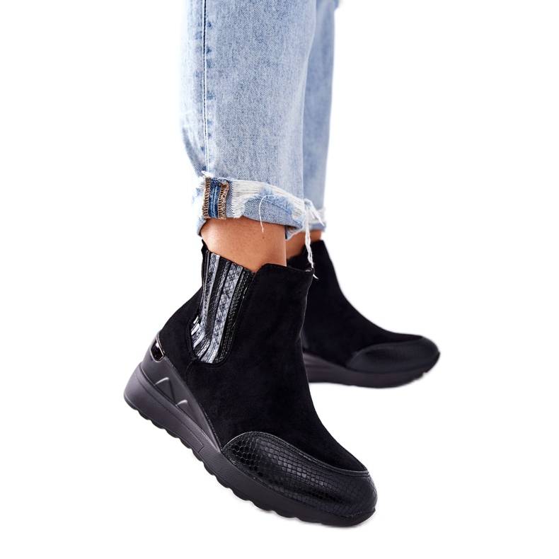PE1 Bottes compensées en daim noires Manakel le noir