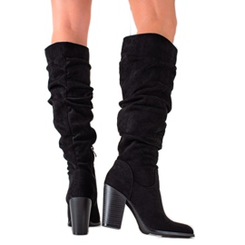 TRENDI Bottes à talons hauts avec dessus à volants le noir
