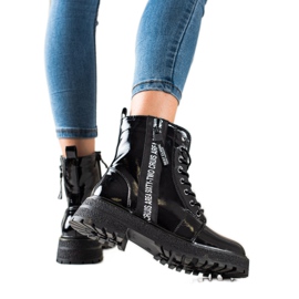 Goodin Sacs laqués avec une fermeture éclair décorative noir