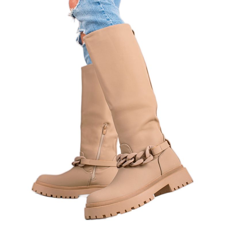 TRENDI Bottes beiges à la mode sur la plate-forme