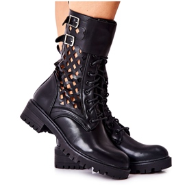 Bottes en cuir ajourées noires Menie