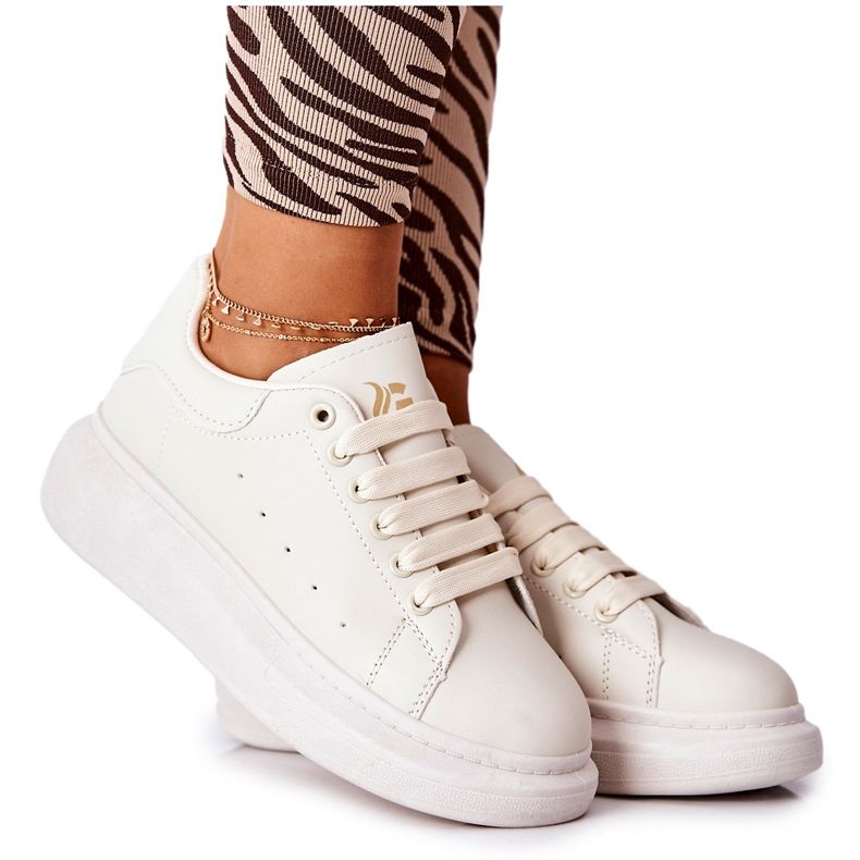 Chaussures de sport en cuir sur plate-forme Lemmy beige