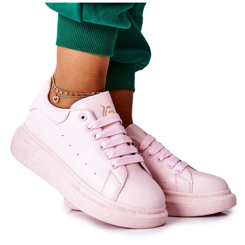 Chaussures de sport en cuir sur la plate-forme rose Lemmy