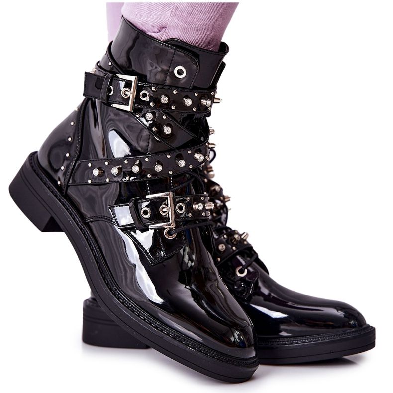 Boots Laquées à Bandes de Lorist Noir le noir