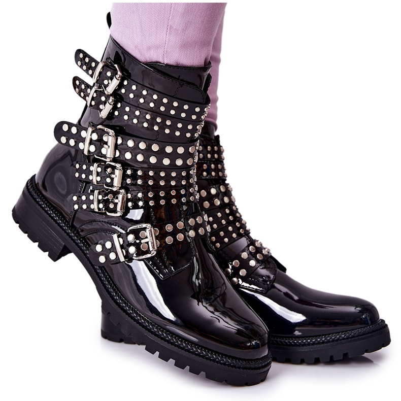 Boots Jodhpur laquées à rayures Noir Marchelli le noir
