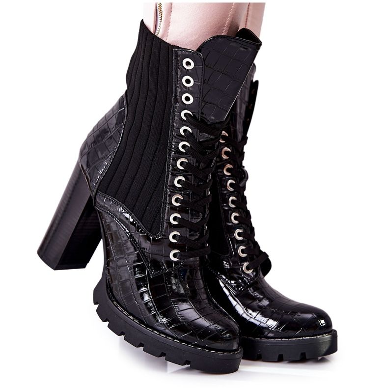 PG1 Bottines Femme à Talons Hauts Motif Crocodile Noir Erdogan