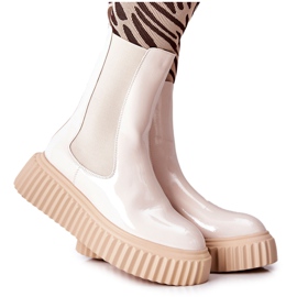 Bottines Hautes Laquées Sur Plateforme Sereia Beige