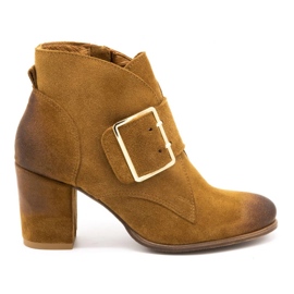 Exquisite Bottines femme en cuir avec boucle talon haut 1262EX camel brun