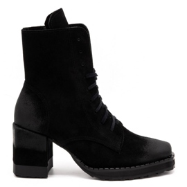 Exquisite Bottines en cuir pour femmes à talons hauts 1287EX noir