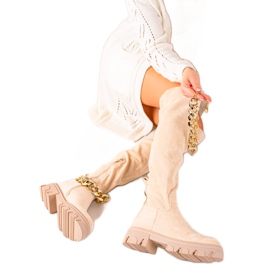 Diamantique Bottes en daim avec une chaîne en or le noir