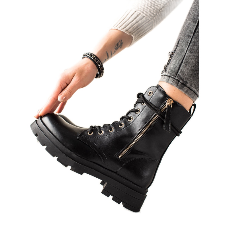 Sixth Sense Trapeur de bottes noires avec cuir écologique le noir