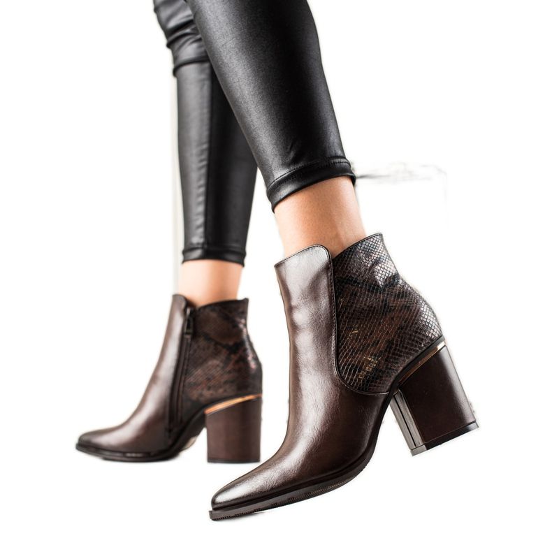 W. Potocki Bottes avec insert Potocki imprimé serpent brun