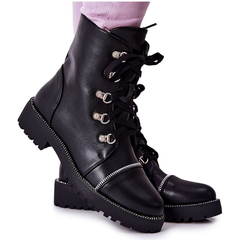 PG1 Bottes en cuir nouées Daiane noires classiques le noir