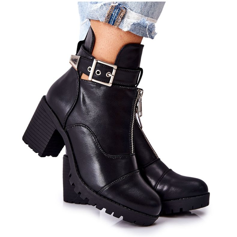 PG1 Bottes Clive noires à talons hauts avec boucle le noir