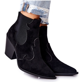 PG1 Bottes de cow-boy en daim noires Maurelle le noir
