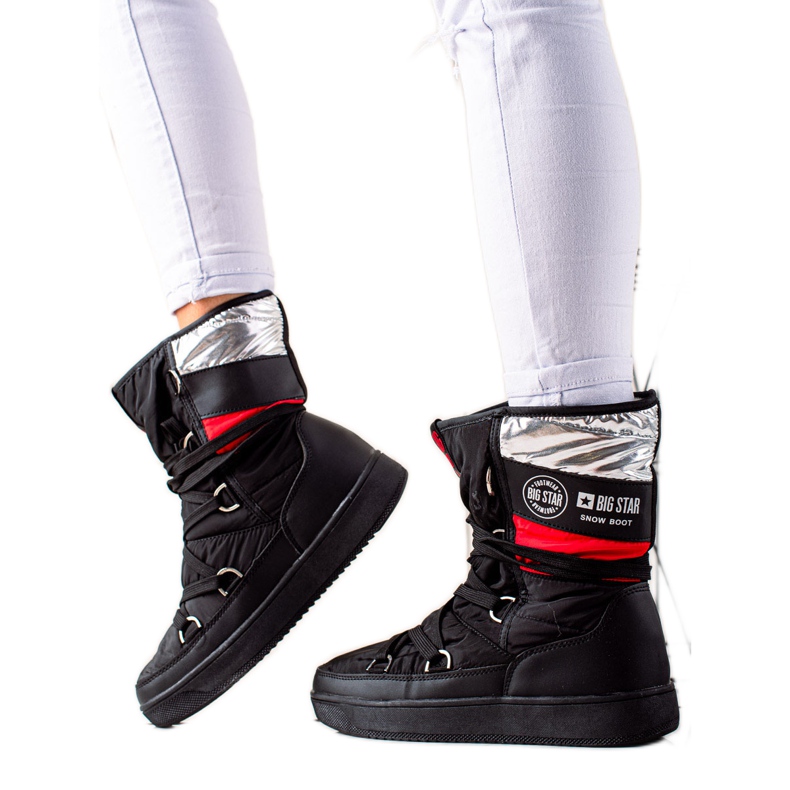 Bottes de neige pour femmes Big Star EE274656 le noir rouge argent